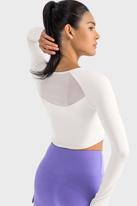 White Square Neck Long Sleeve Padded Active Cropped Top