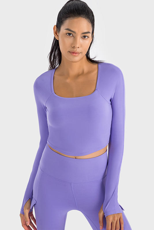 Lilac Square Neck Long Sleeve Padded Active Cropped Top