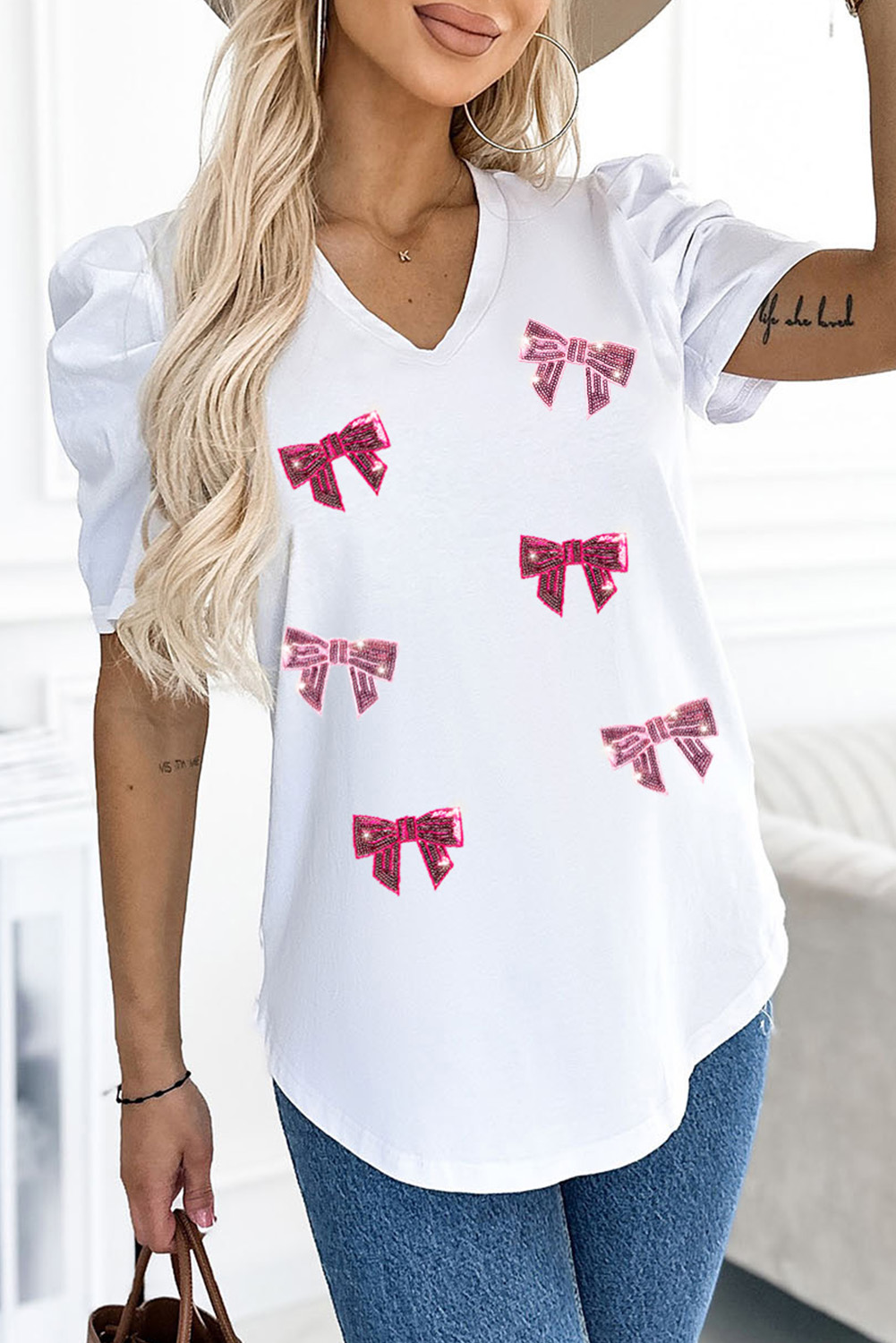 White Silk Chiffon Patchwork T Shirt With Colorful Ruffle Sleeves Short Sleeve Top Unisex main image 0