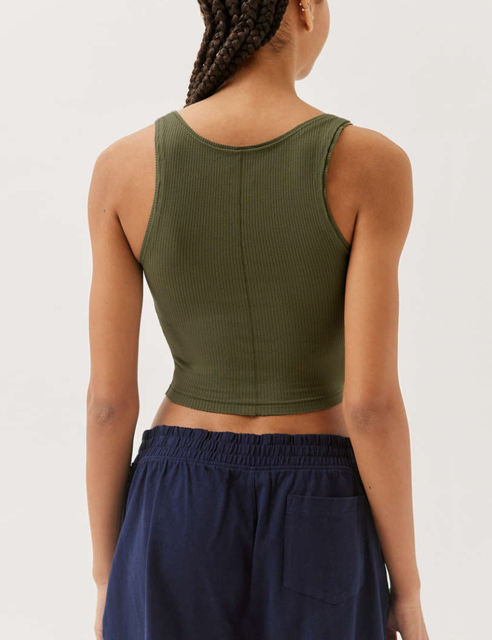 Army Green Ribbed Square Neck Sleeveless Tank Top