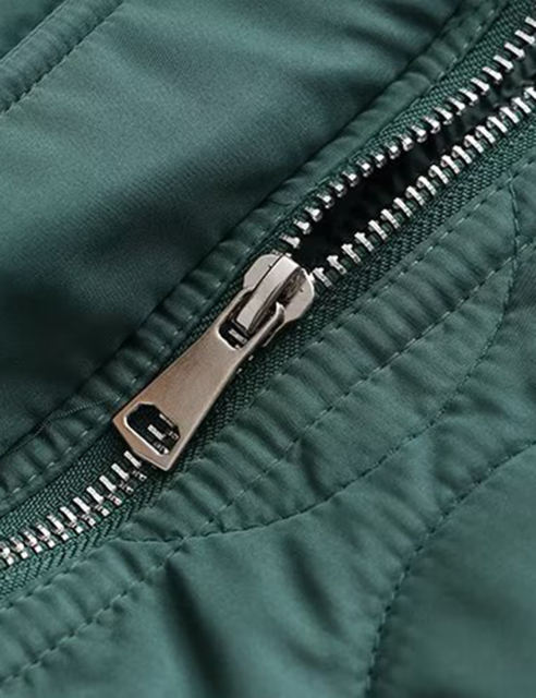 Green Stand Collar Quilted Pocket Coat