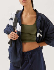 Army Green Ribbed Square Neck Sleeveless Tank Top