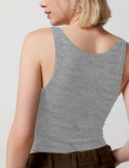 Spend Gray Ribbed Square Neck Sleeveless Tank Top