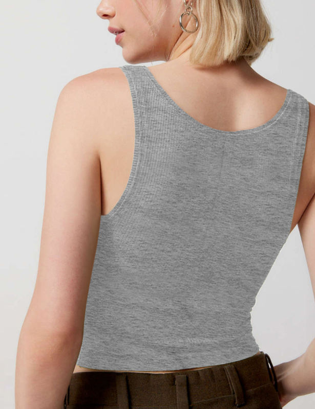 Spend Gray Ribbed Square Neck Sleeveless Tank Top