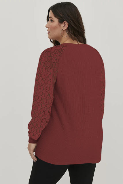 Red Sequin Mardi Gras Lace Raglan Sleeve Plus Size Pullover