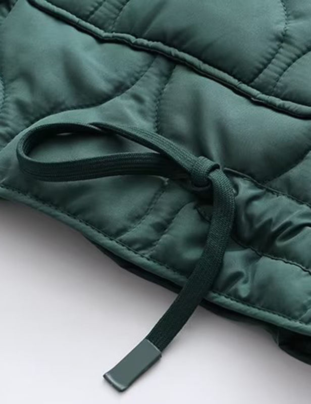 Green Stand Collar Quilted Pocket Coat