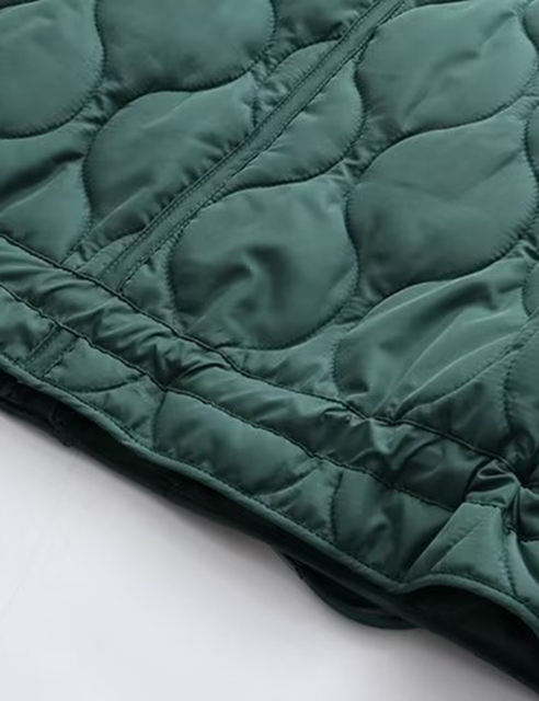 Green Stand Collar Quilted Pocket Coat