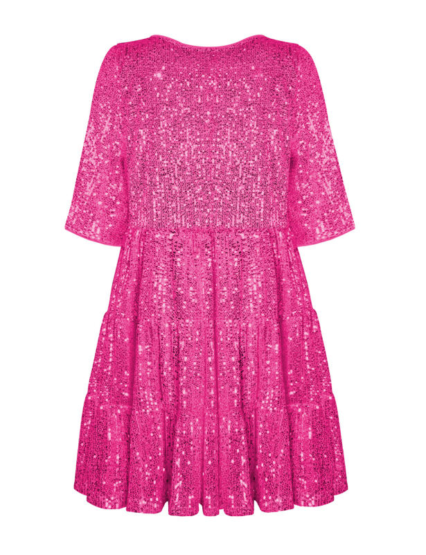 Rosy Short Sleeve Sequined Swing Mini Dress
