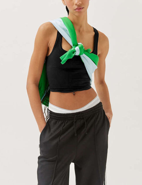 Black Ribbed Square Neck Sleeveless Tank Top