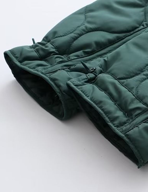 Green Stand Collar Quilted Pocket Coat