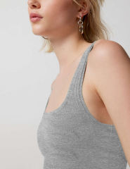 Spend Gray Ribbed Square Neck Sleeveless Tank Top