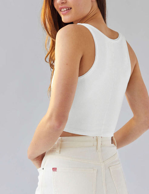 White Ribbed Square Neck Sleeveless Tank Top