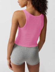 Pink Ribbed Square Neck Sleeveless Tank Top