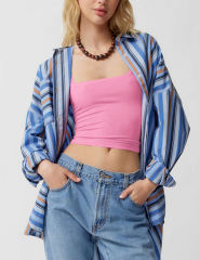 Pink Ribbed Square Neck Sleeveless Tank Top