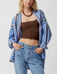 Coffee Ribbed Square Neck Sleeveless Tank Top