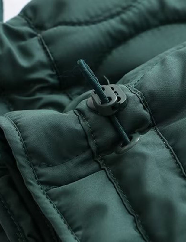 Green Stand Collar Quilted Pocket Coat