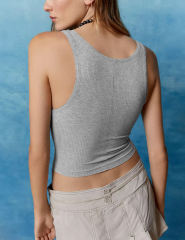 Spend Gray Ribbed Square Neck Sleeveless Tank Top