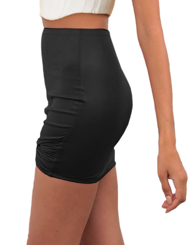 Black Solid Color Front Twist Bodycon Mini Skirt