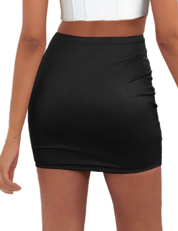 Black Solid Color Front Twist Bodycon Mini Skirt