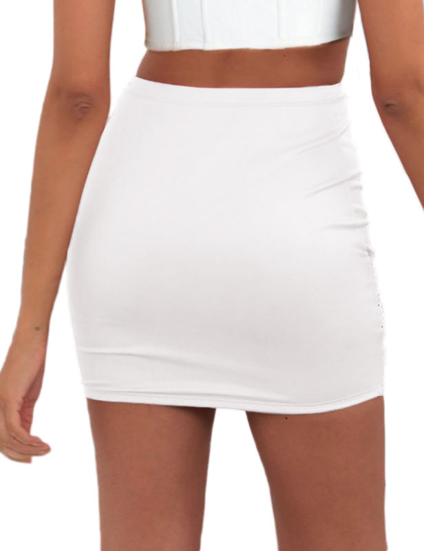 White Solid Color Front Twist Bodycon Mini Skirt