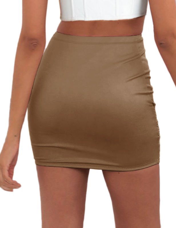Brown Solid Color Front Twist Bodycon Mini Skirt TQH830168-17