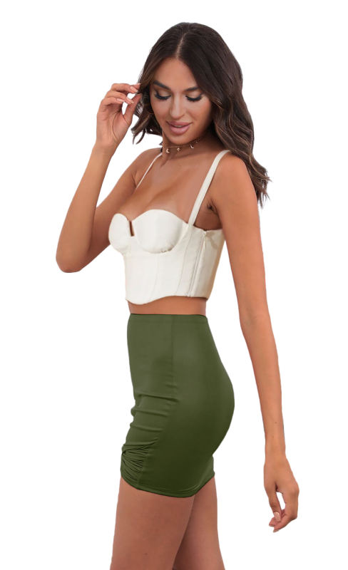 Army Green Solid Color Front Twist Bodycon Mini Skirt TQH830168-27