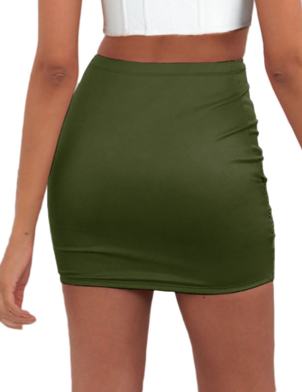 Army Green Solid Color Front Twist Bodycon Mini Skirt TQH830168-27