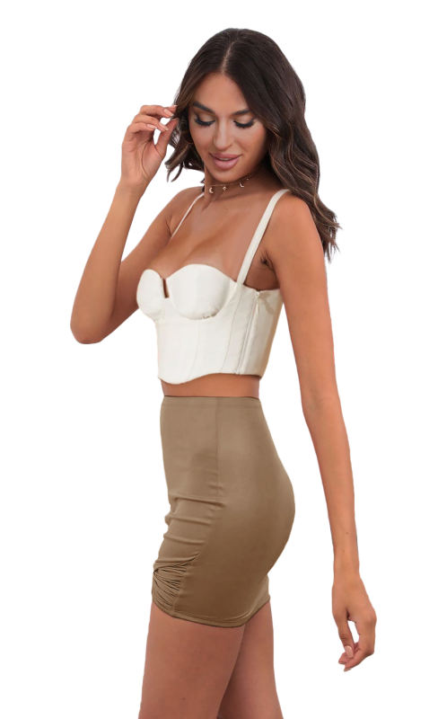 Brown Solid Color Front Twist Bodycon Mini Skirt TQH830168-17