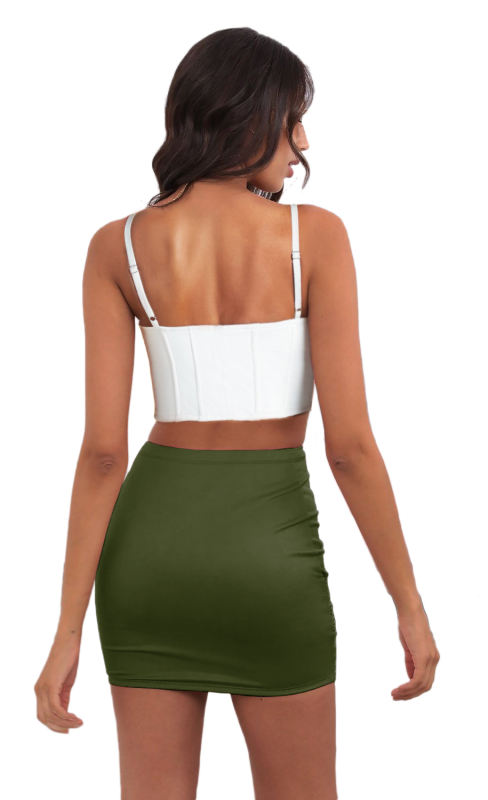 Army Green Solid Color Front Twist Bodycon Mini Skirt TQH830168-27