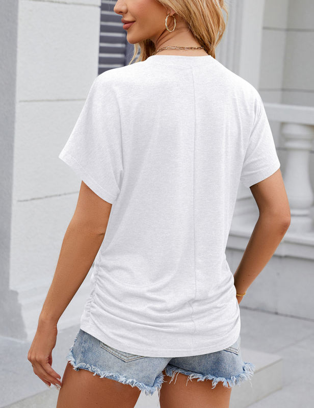 White Solid Color O-neck Short Sleeve Tops