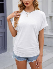 White Solid Color O-neck Short Sleeve Tops