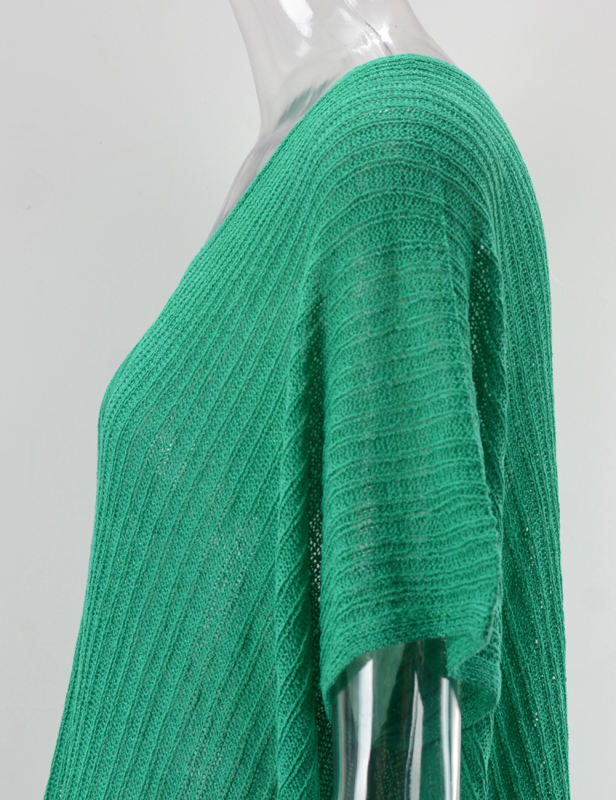 Green Side Slit Hollow Out V Neck Beach Cover