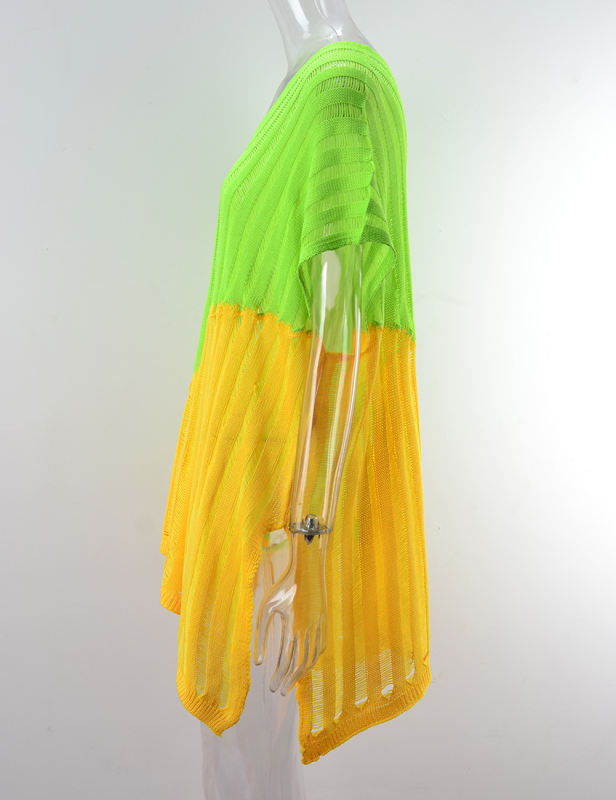 Green Color Block Hollow-out Beach Cover Ups