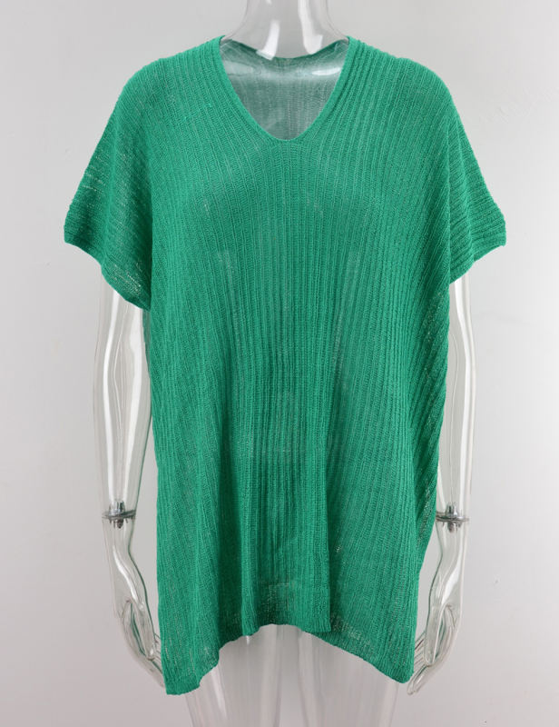 Green Side Slit Hollow Out V Neck Beach Cover