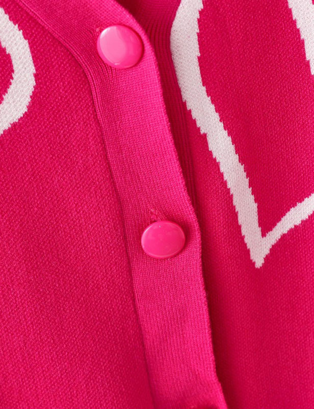 Rosy Button Open Front Heart Knit Cardigan
