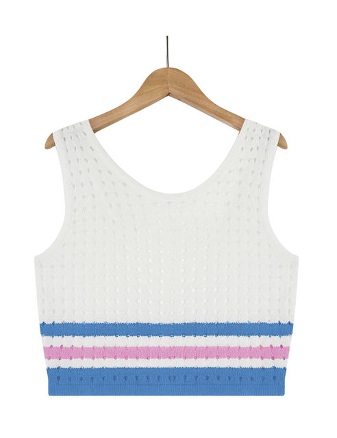 Blue Striped Sleeveless Crop and Split Skirt Set
