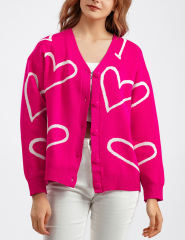 Rosy Button Open Front Heart Knit Cardigan