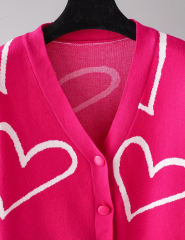 Rosy Button Open Front Heart Knit Cardigan