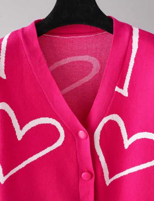 Rosy Button Open Front Heart Knit Cardigan