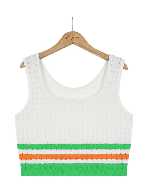 Green Striped Sleeveless Crop and Split Skirt Set