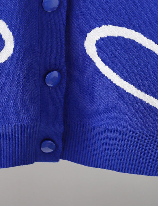 Blue Button Open Front Heart Knit Cardigan