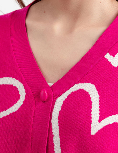 Rosy Button Open Front Heart Knit Cardigan