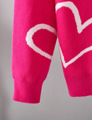 Rosy Button Open Front Heart Knit Cardigan