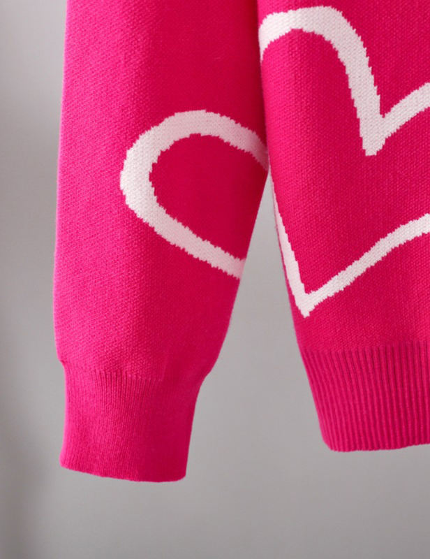 Rosy Button Open Front Heart Knit Cardigan