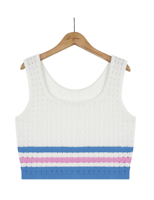 Blue Striped Sleeveless Crop and Split Skirt Set