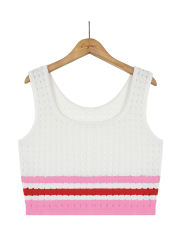 Pink Striped Sleeveless Crop and Split Skirt Set