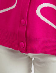 Rosy Button Open Front Heart Knit Cardigan