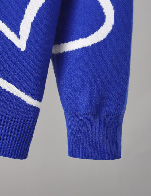 Blue Button Open Front Heart Knit Cardigan