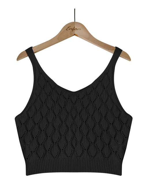 Black Quilted Textured Crop and Split Skirt Set