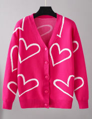 Rosy Button Open Front Heart Knit Cardigan